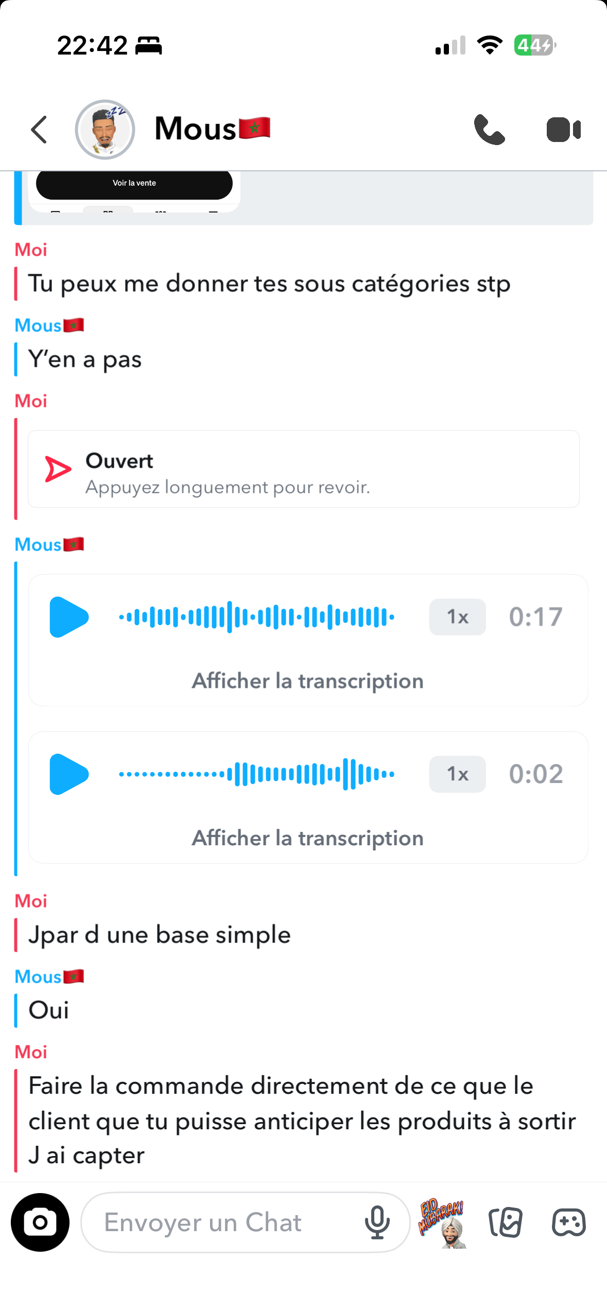 Exemple de demande client pour le salon