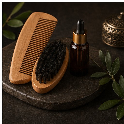 Accessoires naturels pour barbe et cheveux avec peigne et brosse en bois